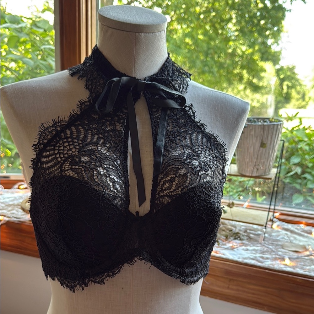 Victoria's Secret Black Lace High-Neck Bra